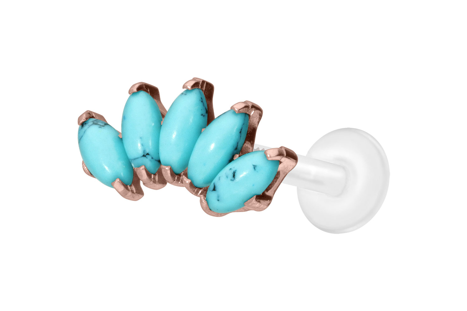 PTFE Labret Piercing mit Innengewinde + Titan-Aufsatz BOGEN + SYNTHETISCHE TÜRKISE